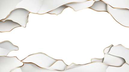 Elegant white and gold frame with textured petals on transparent background