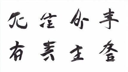 Obraz premium A set of Chinese character icons for happiness, prosperity, and longevity, styled in elegant calligraphy, isolated on white