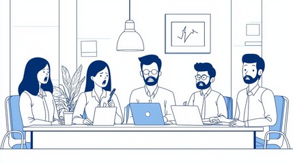 Corporate meeting employees discuss digital transformation issues