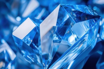 Close-up of sparkling blue crystal facets. Ideal for luxury, jewelry, or technology themes.