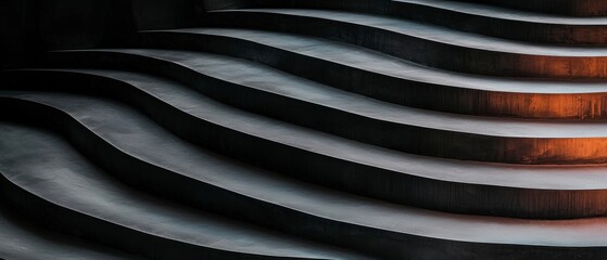 Naklejka premium Abstract Curved Steps Modern Architecture Gray Concrete Staircase Design