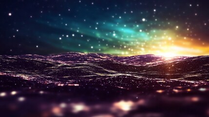 Starry Night Seascape  Abstract Ocean Waves  Cosmic Sunset  Galaxy Background