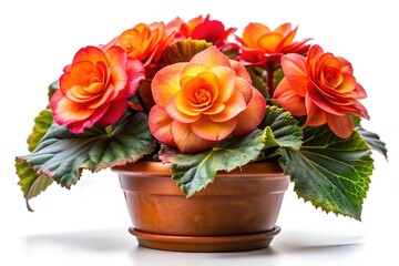 Blooming Begonia Houseplant, Potted Flower, Bright Colors, Detailed Macro Photography
