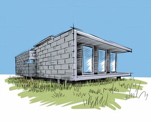 Obraz premium Modern Brick House Architectural Sketch Design