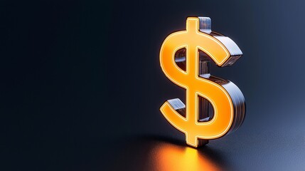 Glowing Dollar Sign Symbolizing Wealth and Financial Success in 3D