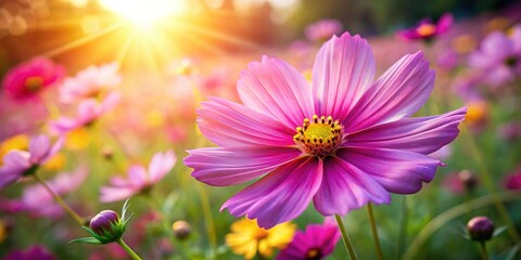 Obraz premium Cosmos Flower Garden: Blooming Cosmos Flowers in Sharp Focus, Bright Colors, Depth of Field