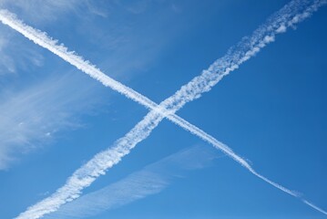Contrails X Sky Airplane Trails Cloud Formation Aviation Flight Air Travel Weather Atmosphere Blue