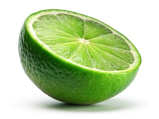 Fresh Green Lime, Levitating Half-Cut Lime, Isolated White Background, High-Resolution Image
