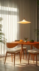 Mid-Century Modern Dining Room with Warm Lighting  
