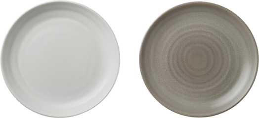 Two Empty Ceramic Dinner Plates White and Grey Top View Studio Shot