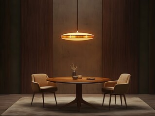 Mid-Century Modern Dining Room with Warm Lighting  