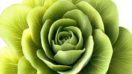 Fototapeta premium A top-down view of a green cabbage, displaying its tightly layered leaves.