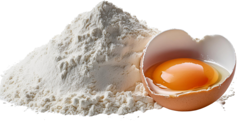 Baking Ingredients Close up of Flour Pile and Broken Egg Yolk