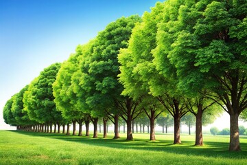 Lush Green Tree Line, Isolated, High-Resolution Stock Photo, Nature Background