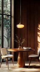 Mid-Century Modern Dining Room with Warm Lighting  