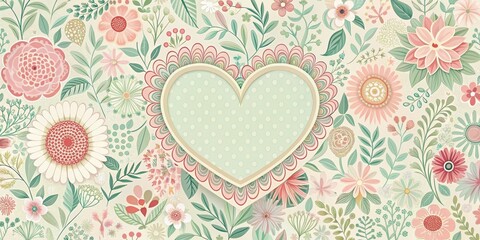 Heart surrounded by floral patterns and pastel colors, Valentine's Day decoration, box,  Valentine's Day decoration, box