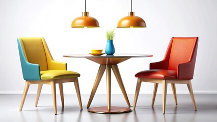 Fototapeta premium Modern Dining Set: Sleek Table & Chairs for Home or Cafe - Contemporary Design