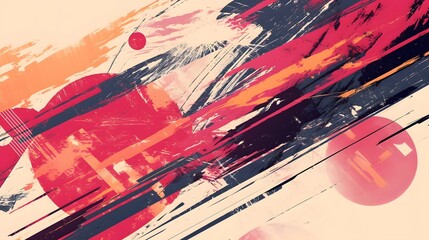 Grunge-style banner with abstract shapes and sounds.