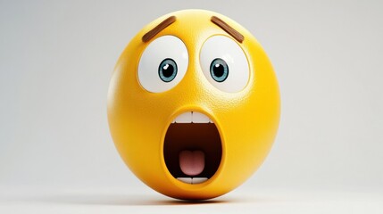 A surprised emoji with raised eyebrows and a wide-open mouth, isolated on white, conveying shock or amazement