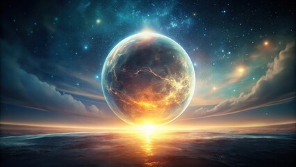 Glowing Orb Falls from Sky in Darkened Atmosphere , Cosmic Phenomenon, Ethereal Glow