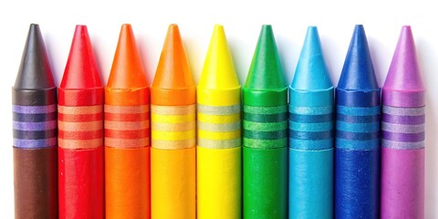 Rainbow Crayons, Colorful Crayon Set, Bright Crayons Isolated on White