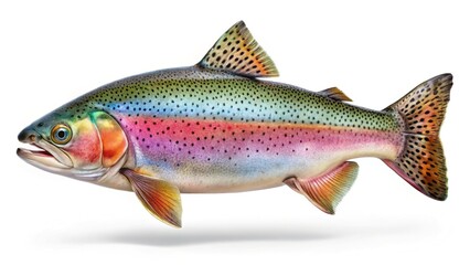Rainbow Trout Isolated on White, Fresh Water Fish, Fishing Image, High-Resolution Stock Photo
