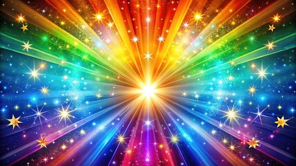 Rainbow Sunburst, Glittering Stars, Cosmic Background, Magical Sky