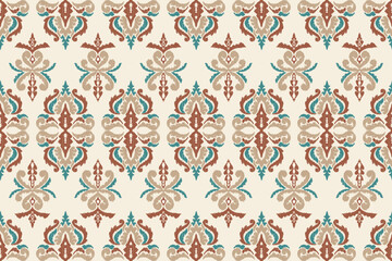 Carpet ikat floral pattern,fabric pattern on navy blue background vector illustration.Ikat ethnic oriental embroidery.Aztec style,abstract background.design for texture,clothing,decoration,carpet,rug.
