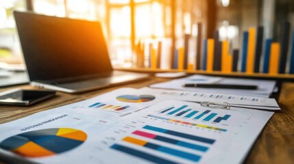 Financial Business Charts Graphs Data Analysis Report on Desk