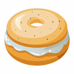 A stylized illustration of a bagel with cream cheese and toppings.