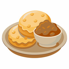 A plate of delicious cookies and a bowl of chocolate spread.