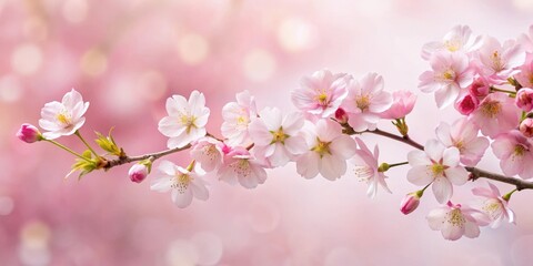 Fototapeta premium delicate cherry blossoms unfold petals on a soft pink paper background
