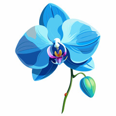 A stylized blue orchid flower illustration.