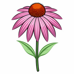 A bright pink flower with a textured orange center and petals.