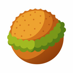 A stylized illustration of a golden-brown cookie on green foliage.