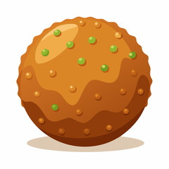 A stylized cookie with green toppings on a golden-brown surface.