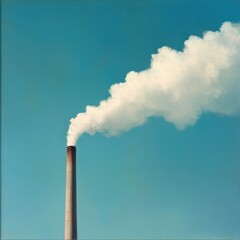 Industrial Emission: A Single Chimney Against a Clear Blue Sky