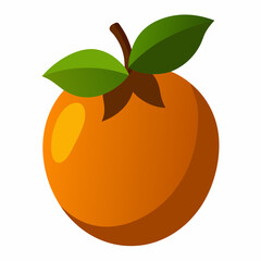 A stylized orange with green leaves and a brown stem.
