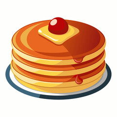 A stack of pancakes topped with butter and a cherry.