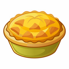 A colorful illustration of a pie with a golden crust and filling.