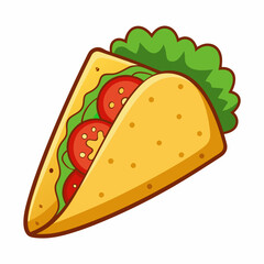 A colorful taco filled with lettuce, tomatoes, and cheese.