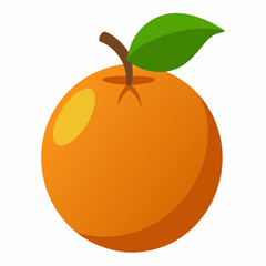 A stylized illustration of an orange with a leaf and stem.