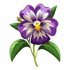 A vibrant purple flower illustration with green leaves.