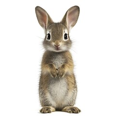 Cute bunny rabbit standing, white background, Easter card, pet