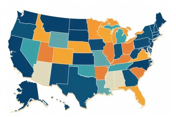 Vector Illustration: A White - Backgrounded USA Map with Isolated States