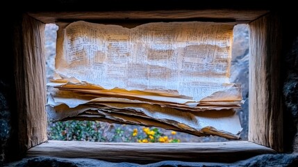 Rustic Wooden Frame Vintage Book Pages Antique Textured Paper Background
