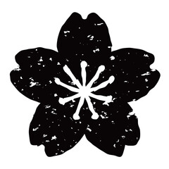 版画風の桜の花のイラスト　背景透過　白黒