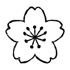 版画風の桜の花のイラスト　背景透過　白黒