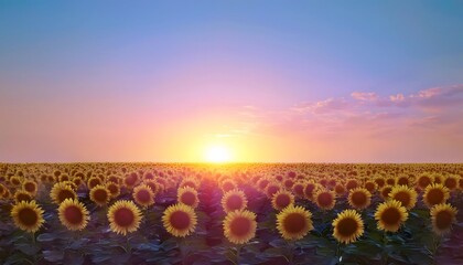 Obraz premium Goal of life, growth and, motivation concept: Sunflower field facing the rising sun, optimism and motivation.