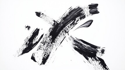 Abstract Black Ink Brushstrokes  Minimalist Art  Modern Design  Texture Background